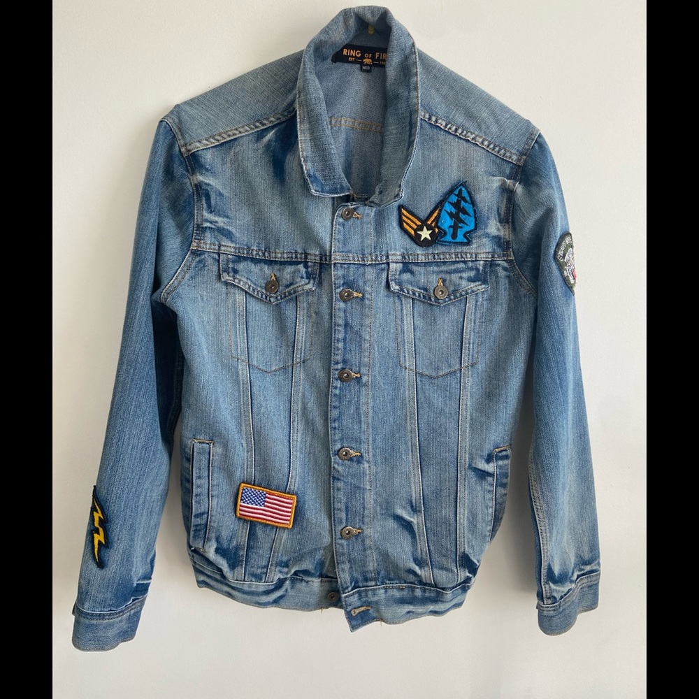 Ring of Fire Blue Jean Jacket with Patches